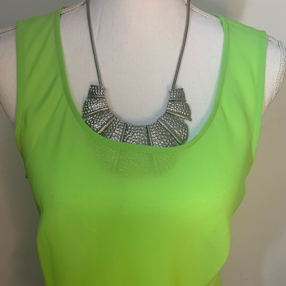 Sheer lime green tank blouse Medium EUC